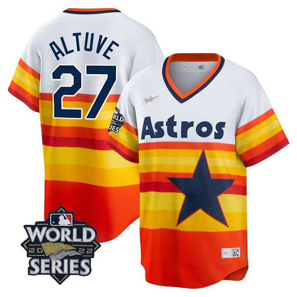 Men's Houston Astros Jose Altuve Altuve #27 2022 World Series White Home Cooperstown Collection Cool Base Jersey