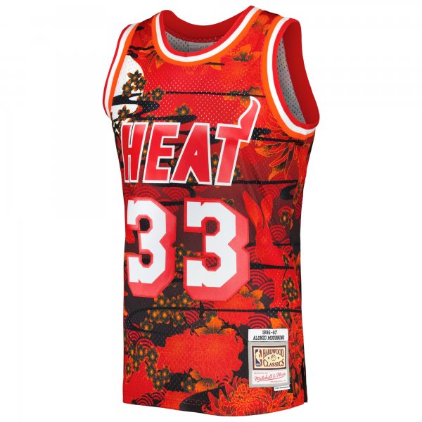 Men's Miami Heat Alonzo Mourning Mitchell & Ness Red 1996/97 Hardwood Classics Lunar New Year Swingman Jersey