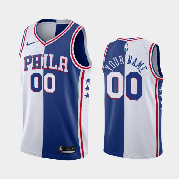 Men's Philadelphia 76ers #00 Custom Two-Tone White Royal Split NBA Jersey