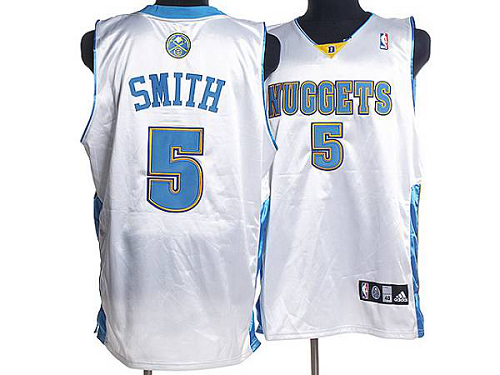 Men's Denver Nuggets #5 J. R. Smith Stitched White NBA Jersey