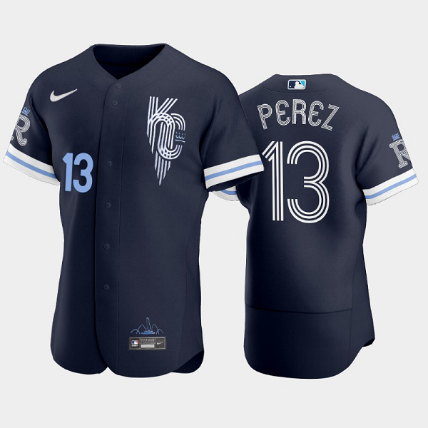 Men's #13 Salvador Perez Kansas City Royals Navy 2022 City Connect MLB Jersey