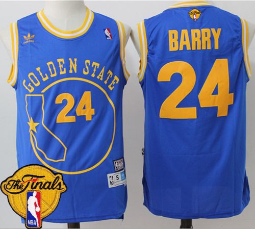 Men's Golden State Warriors #24 Rick Barry Blue Throwback Golden State The Finals Patch Stitched NBA Jersey