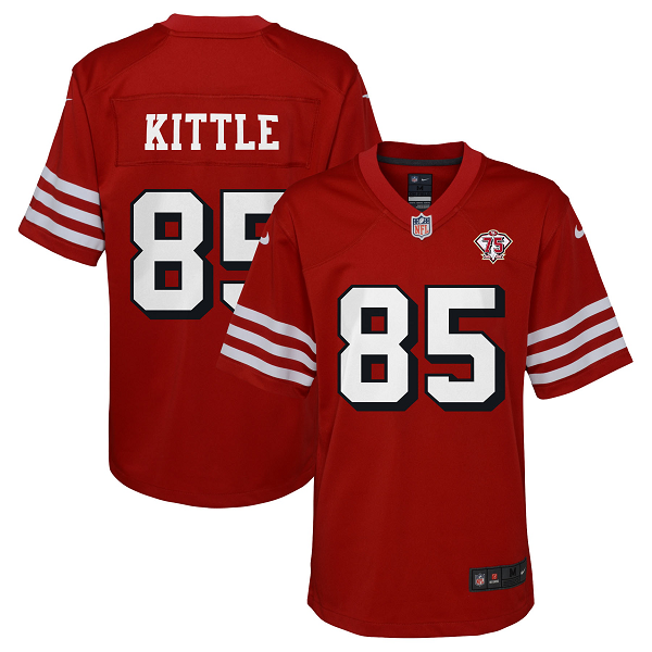 Youth San Francisco 49ers #85 George Kittle Nike Scarlet 75th Anniversary Alternate Patch Limited Jersey