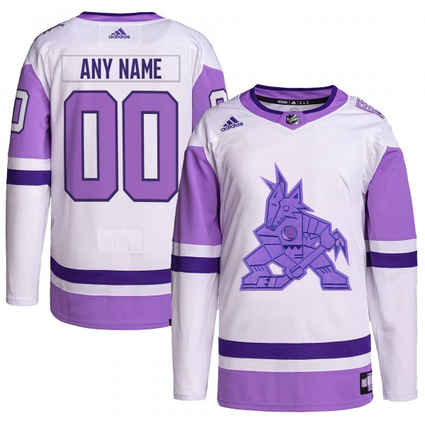 Men's Arizona Coyotes adidas White/Purple Hockey Fights Cancer Primegreen Custom Jersey