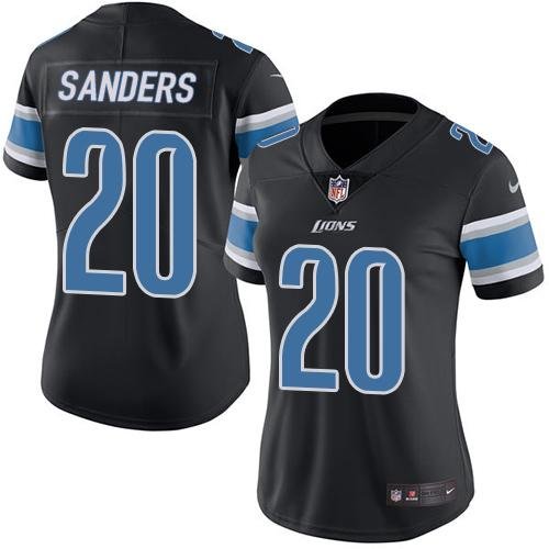 Nike Detroit Lions #20 Barry Sanders Black Women's Stitched NFL Limited Rush Jersey