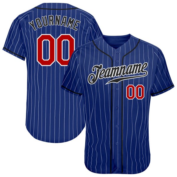 Men's Custom Royal White Pinstripe Red-Black Authentic Baseball Jersey