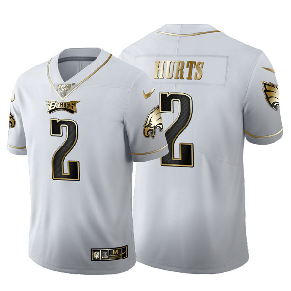 Philadelphia Eagles Jalen Hurts #2 White 2020 NFL Draft Golden Edition Jersey