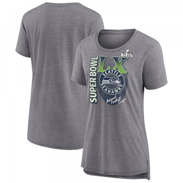 Women's Seattle Seahawks  Fanatics Heather Gray Super Bowl LX Retro Tri-Blend T-Shirt