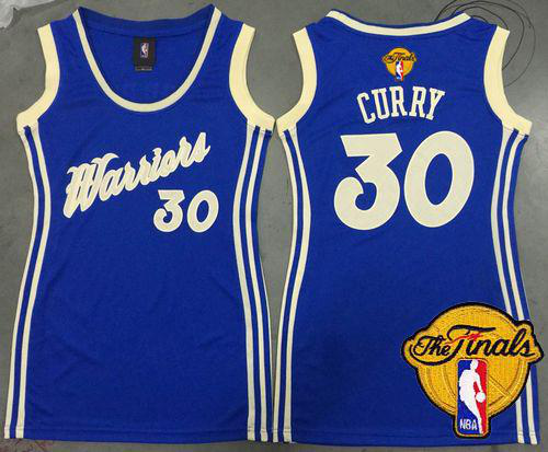 Golden State Warriors #30 Stephen Curry Blue 2015-2016 Christmas Day The Finals Patch Women's Dress Stitched NBA Jersey