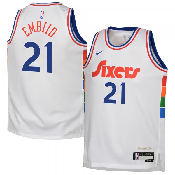 Joel Embiid #21 Philadelphia 76ers Nike Youth 2024/25 Swingman City Edition White Player Jersey