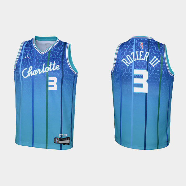 Youth Charlotte Hornets #3 Terry Rozier III 2021-22 75th Anniversary City Blue NBA Jersey