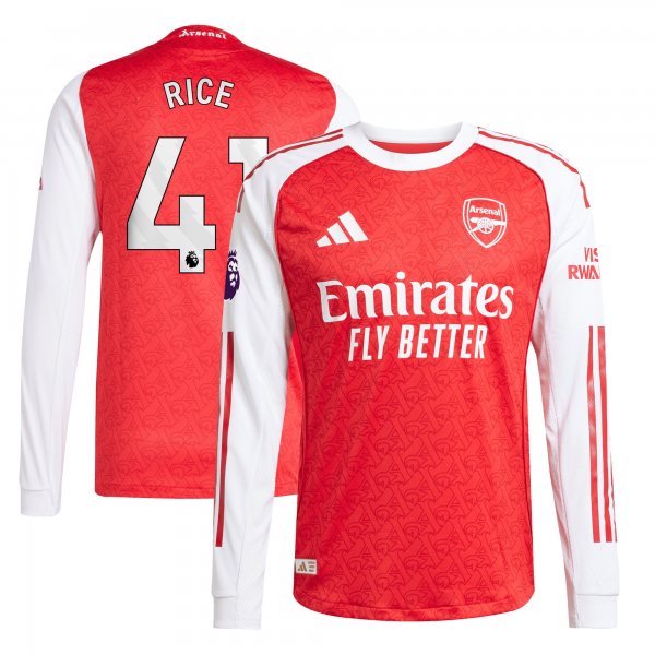 Declan Rice Arsenal adidas 2025/26 Home Long Sleeve Player Jersey - Red