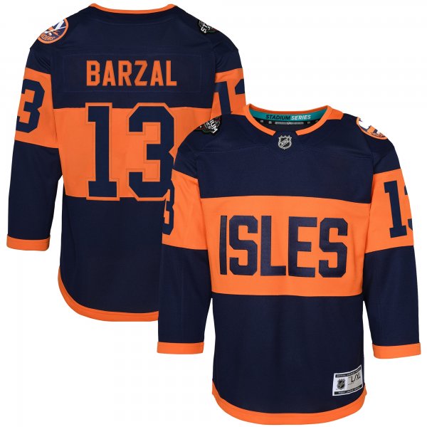 Youth New York Islanders Mathew Barzal Navy 2024 NHL Stadium Series Premier Player Jersey