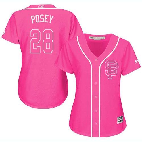 San Francisco Giants #28 Buster Posey Pink Fashion Women's Stitched MLB Jersey