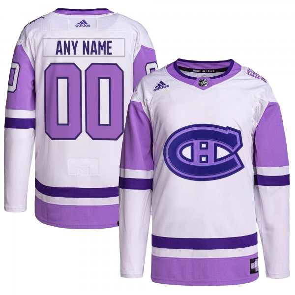 Men's Montreal Canadiens adidas White/Purple Hockey Fights Cancer Primegreen Custom Jersey