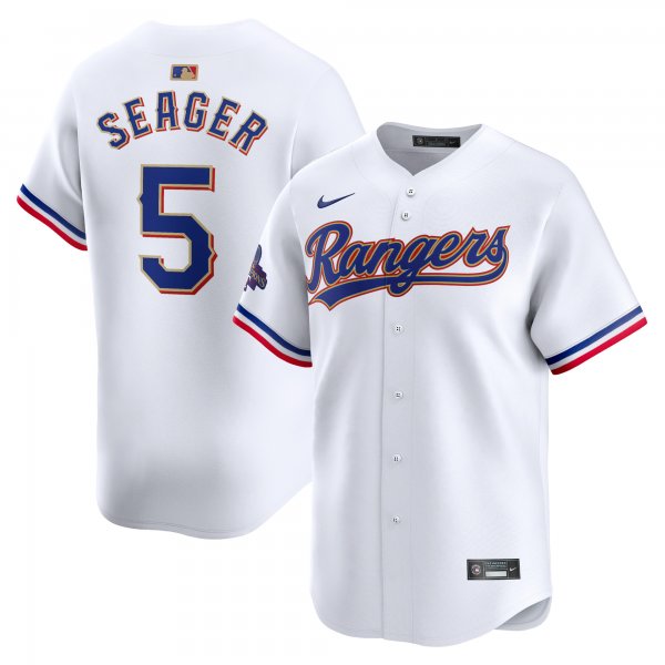 Men's Texas Rangers #5 Corey Seager Nike White 2024 Gold Collection Limited Player Jersey