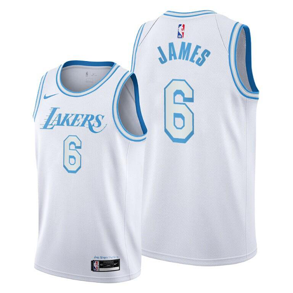 Men's Los Angeles Lakers #6 LeBron James NBA 2021-22 City Edition White Jersey