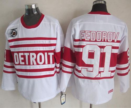 Detroit Red Wings #91 Sergei Fedorov White 75TH CCM Stitched NHL Jersey