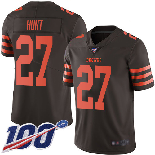 Men's Cleveland Browns #27 Kareem Hunt Brown Limited NFL 100th Season Rush Vapor Untouchable Jersey