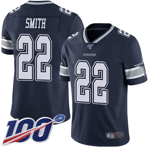 Dallas Cowboys #22 Emmitt Smith Navy Blue Team Color Youth Stitched NFL 100th Season Vapor Limited Jersey