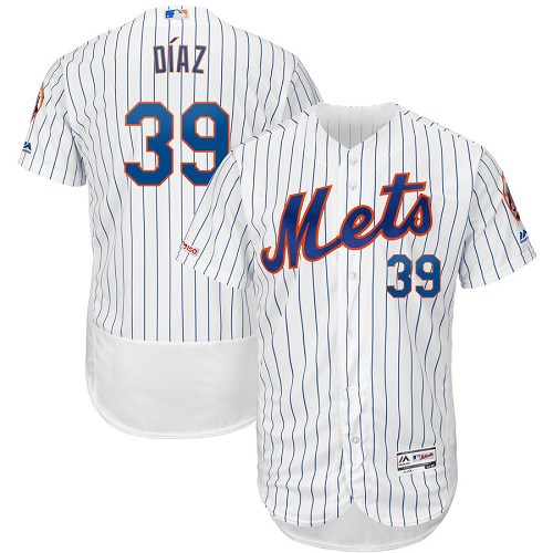 Men's New York Mets Edwin #39 Diaz Majestic White Royal Home Collection Flex Base Player MLb Jersey