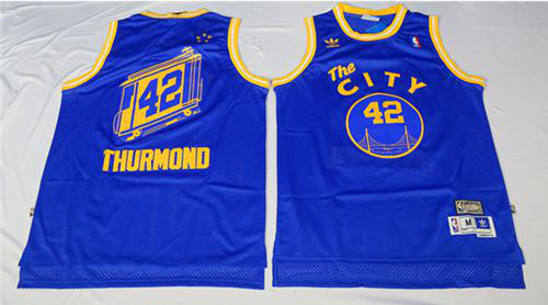 Men's Golden State Warriors #42 Nate Thurmond Blue Throwback The City Stitched NBA Jersey