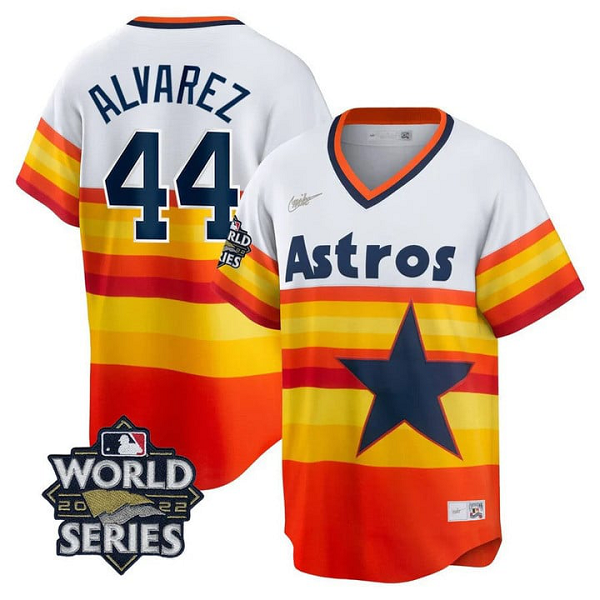 Men's Houston Astros Yordan Alvarez #44 2022 World Series White Home Cooperstown Collection Cool Base Jersey